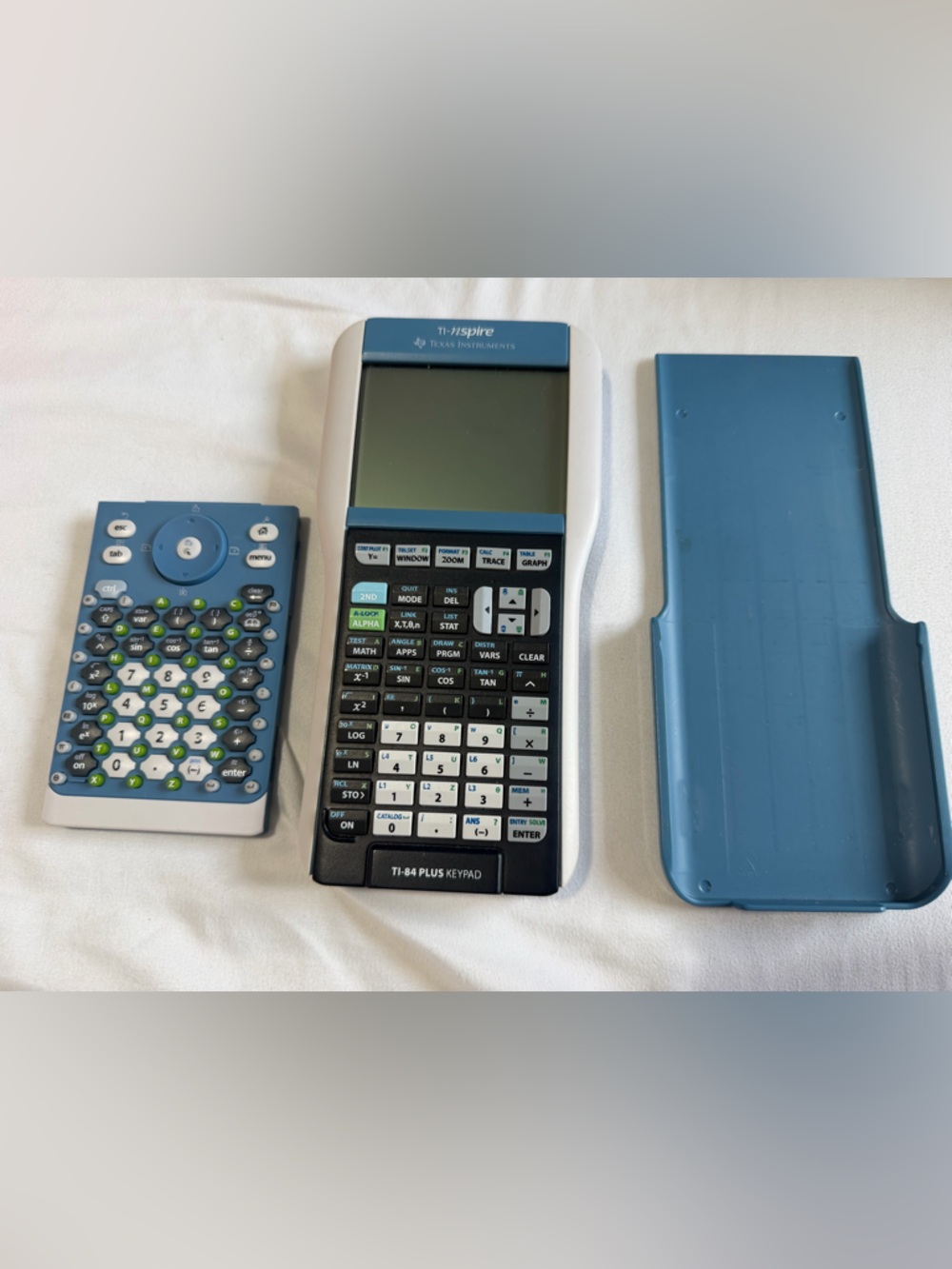 Texas Instruments Graphing Calculator with Blue Cover and Keypad